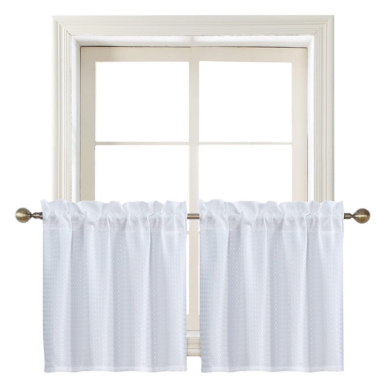 Home Queen White Water Resistant Bathroom Window Curtain, Waffle Textured