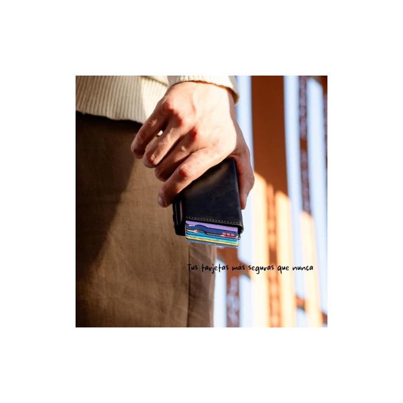 WEXLER Cartera Slim con Protección RFID, Mecanismo Pop-Up de Tarjetas