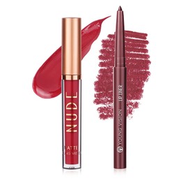 2-in-1 Lip Gloss & Lip Liner Set - Lip Contour Kit with Rotatable Liner + Velvet Matte Gloss | Waterproof, Long-Lasting, Non-Sticky Formula | One-Step Makeup Kit