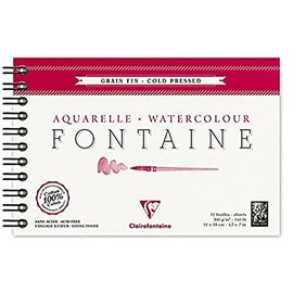Clairefontaine - Ref 96312C - Fontaine Cold Pressed Watercolour Wirebound Pad (12 Sheets) - 12 x 18cm Size, 300gsm Paper - Suitable for Watercolour Artwork