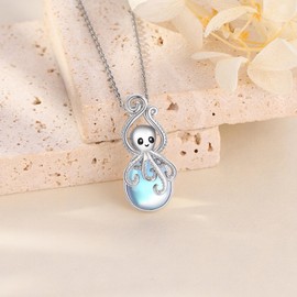 JERWLI Octopus Necklace for Women 925 Sterling Sliver Moonstone Ocean Pendant Necklace Ocean Octopus Jewelry Gifts for Women Lover, Medium, Sterling Silver, No Gemstone