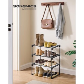 SONGMICS Shoe Rack, 3-Tier Shoe Organizer, Metal Storage Shelf, Upright or Upside Down, for 4-8 Pairs, Stackable, for Entryway, 11.8 x 16.7 x 21.5 Inches, Black ULSA003B01