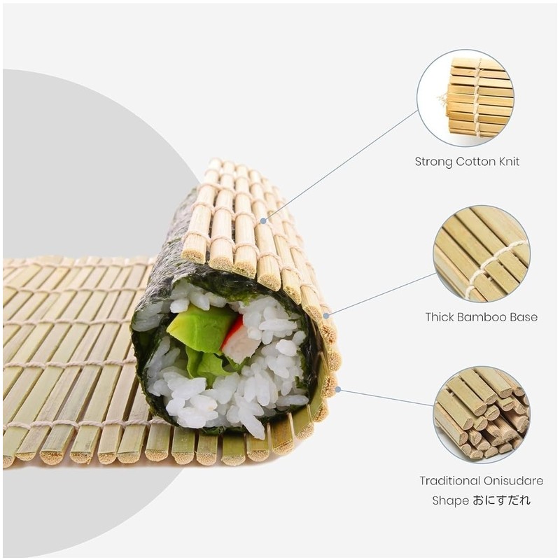 Tapete de bambú reforzado para Sushi, 24 cm x 24