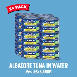 StarKist Solid White Albacore in Water 25% Less Sodium, 5 oz (24 Pack) Canned Tuna Fish, Wild Caught, Gluten Free, Perfect for Salads, Keto Meals & Snacks, with 26g Protein & 110 Calories Per Serving