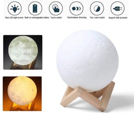 DESABF Full Moon Lamp 3D LED Night Modern Floor Lamp Dimmable Touch Control Brigntness USB Charging White Warm Light Luna Moon lamp with Stand 8cm Diameter