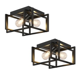 Feanron 2-Light Flush Mount Ceiling Light Fixture, Industrial Black Metal Ceiling Light, Modern Rectangle Close to Ceiling Light for Hallway, Kitchen, Entryway, 2 Pack