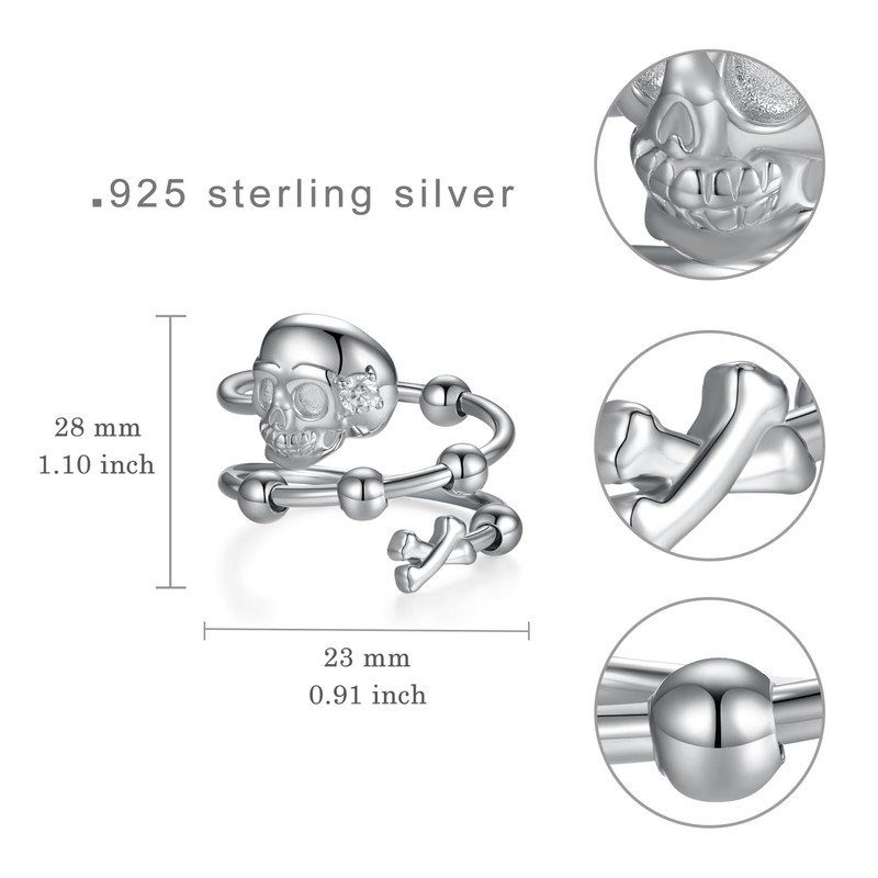 Anxiety Rings 925 Sterling Silver Anxiety Relief Rings Skull Spinner