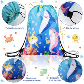 18 Paquetes Bolsas de Regalo de Fiestas de Tiburones para Niños Mochilas de Cuerdas de Tiburón Bolsas de Golosinas, Bolsas de Regalo de Océano de Dulces para Recuerdo de Fiesta de Cumpleaños