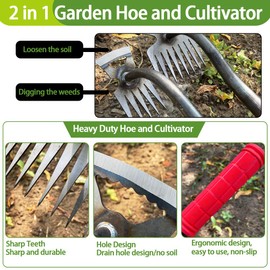 Lehood [2025 New Upgraded] 2 in 1 Hardened Hollow Hoe with Long Handle,Heavy Duty Garden Hoes for Weeding Loosening Soil Digging Planting Ridging, Handy Hoe Garden Tool