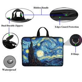 17.3 Inch Neoprene Laptop Sleeve Bag Carrying Case with Hidden Handle Design Compatible with MacBook Air Ultrabook, Chromebook - The Starring Night