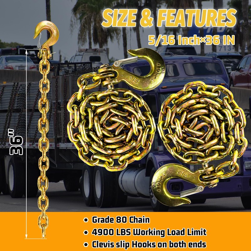 5/16" Trailer Safety Chains G80 Tow Chains with G70 Clevis