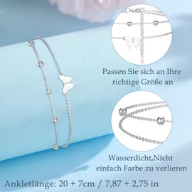Toplstud Silver 925 Anklet for Women, Double Waterproof Anklet with Cubic Zirconia, Adjustable Summer Jewellery for Girls, Copper, Cubic Zirconia