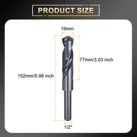 HARFINGTON 19mm Drill Bit 1/2" Reduced Shank Round 4341 High Speed Steel Nitriding Black 118° Standard Point for Plastic Wood Copper Aluminum Iron Medium Soft Metal