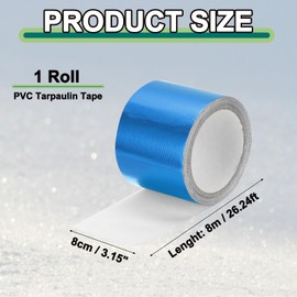 PATIKIL Awning Repair Tape 8m x 8cm Waterproof Canvas Tape High Adhesive Tear Repair Patch Kit for PVC Tarpaulin Tent Awning Fabric RV Sail Boat Cover, Blue (3.15" x26.24ft)