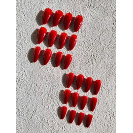 24-Piece Long Almond Shape Press-On Nails, Glossy Bright Red, False Nail Set