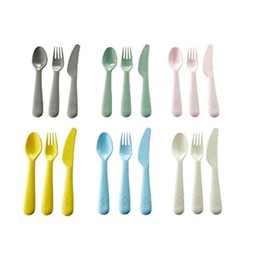 Ikea Plastic 18-Piece Cutlery Set Mixed Colours, Set of 6 Sppon, 6 Fork and 6 Knife