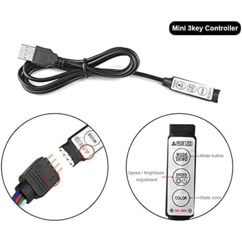 USB RGB Controller, DC5V Led Dimmer with 3 Keys 4