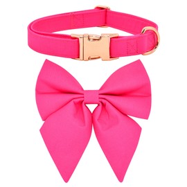 Soild Fushcia Girly Dog Bow Dog Collar Accessory, Detachable Bowtie, Adjustable Collar for Small Medium Large Dogs