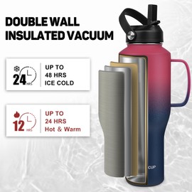 ABOTOCUP Water Bottle 40oz, Insulated Tumblers with Handle & Straw Lid, Insulated Water Bottle Fits in Cup Holder, Double Wall BPA-Free, Stainless Steel Travel Cup Leak-proof to Keep Cold 24H&Hot12H
