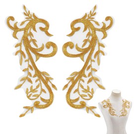 NBEADS Pack of 2 Gold Flower Embroidery Patch, Golden Floral Lace Appliques, Metallic Gold Sew-On Patches for Clothing Decoration Repair Accessories, 24.5 x 9.3 cm