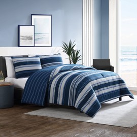 Nautica- Queen Comforter Set, Cotton Reversible Bedding Set, All Season Designer Home Décor (Lakeview Blue, Queen)
