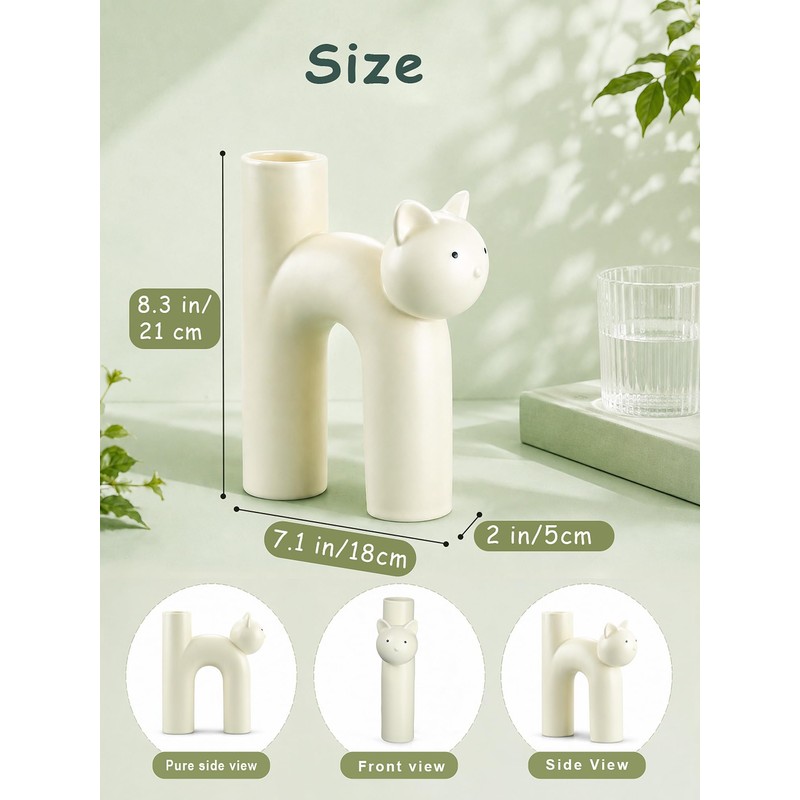 Ceramic Cat Vase, Cute Cat Themed Gifts for Women, Home