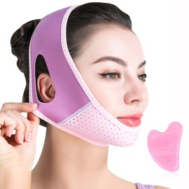 Double Chin Reducer with Gua Sha Facial Tool, Chin Strap with Mouth Tape Functionality, V-Line Lifting Face Lift Slimming Strap, Face Slimmer Shaper for Women