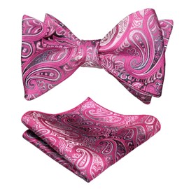 Alizeal Mens Gradient Paisley Self Bow Tie and Hanky Set, Rose Pink