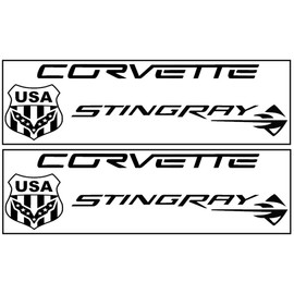 Clausen's World Corvette Stingray USA Flag & Emblem Vinyl Graphics 20" Decal, Fits All Corvette C2 C3 C4 C5 C6 C7, Black