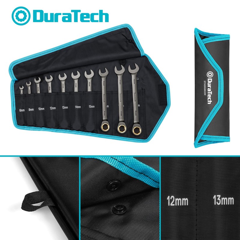 DURATECH Anti-Slip Ratcheting Wrench Set, Combination Wrench Set, 10-Piece, Metric