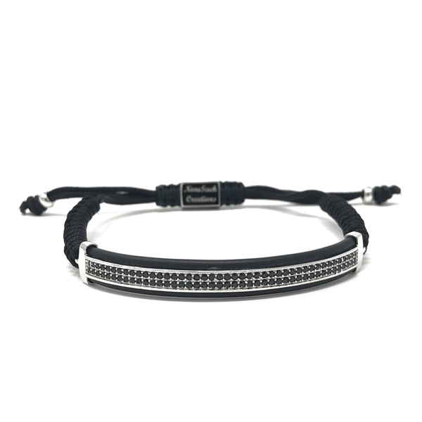 Nonesuch Creations Double Row Pave ID Macrame Bracelet (Silver)