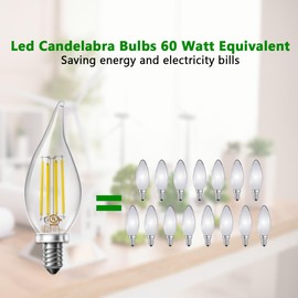 DAYBETTER Candelabra Light Bulbs,Chandelier Light Bulbs 60 Watt Equivalent,Dimmable E12 LED Bulbs 2700K Warm White,5.5W 600LM Flame Tip Vintage CA11 Candle Light Bulbs 24 Pack