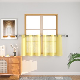 Yellow Kitchen Tier Curtains 24 inch Sheer Linen Textured Farmhouse Short Small Mini Sheer Cafe Curtains Over Sink Cabinet Caravan Door Bathroom Vintage Rustic 2 Panelss Grommet Top 34" Wx24 L