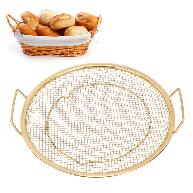 Stainless Steel Fruit Basket Double Handles Metal Mesh Drain Round