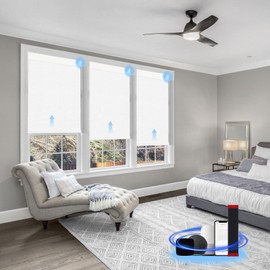 MING CHEN Motorized Blackout Roller Shade Blinds with Remote Control Protection Privacy Rechargeable Smart Automatic Window Shades Compatible with Alexa, Google (34" W x 72" H, Fabric White)