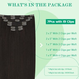 SURNEL Clip-In Darkest Brown Remy Real Hair Clip-In Extensions Real Hair 20 Inches / 50 cm 7 Pieces / 160 g Double Wefts Clip in Remy Brazilian Hair Straight (7C#2-20 Inches)