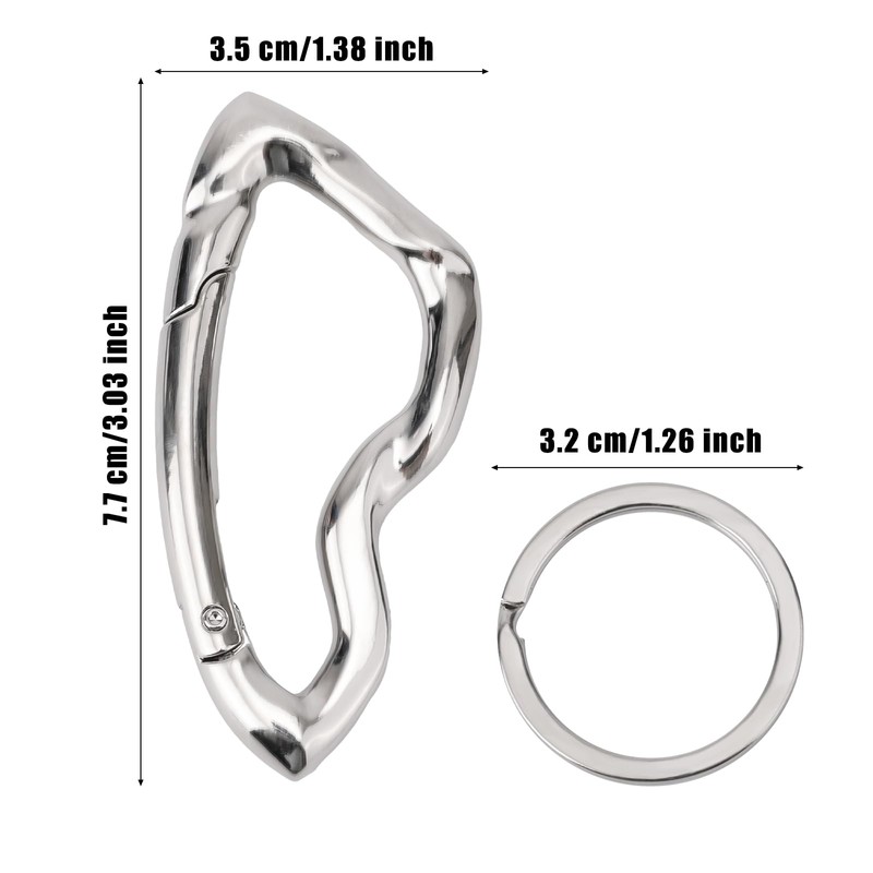 lasuroa Silver Cool Carabiner Clip, Zinc Alloy Unique Irregular Shaped