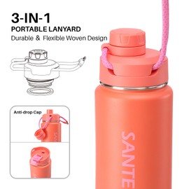 Insulated Water Bottles, Stainless Steel Flask with Lanyard & Wide Mouth Spout Lid, Leak Proof Double Wall Vacuum Drink Bottle, Keep Drinks Hot & Cold for Hiking Camping (Trendy red, 24oz / 710ml)