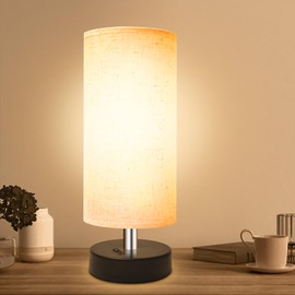 DEGNJU Small Lamp for Bedroom, Bedside Lamps for Night Stands, Mini Minimalist Table Lamp with Round Flaxen Fabric Shade, 11 Inch Desk Reading Lamp for Dorm Room Living Room Office Room, 1 Pack
