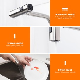 Ibergrif Waterfall Kitchen Faucet 3 in 1 Function, Kitchen Faucet with Pull Down Sprayer, Stainless Steel Kitchen Sink Faucets for Farmhouse, Camper, Laundry, Rv, Bar (Brushed Nickel)