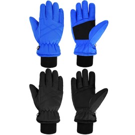 SATINIOR 2 Guantes Impermeables de Esquí para Niños Guantes de Nieve Cálidos de Invierno (Negro, Azul, 12-14 años)