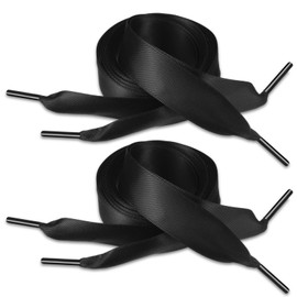 Geosar 2 Pairs Satin Ribbon Shoelaces Silk Shoelaces Shoe Laces for Trainers Boots Flat, black