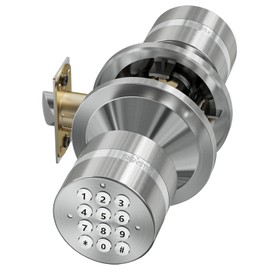 Signstek Keyless Entry Door Lock, Door Knob with Keypad, Smart Code Door Lock, Mute Mode, Passage Function, Easy to Install, Satin Nickel