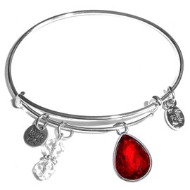 Hidden Hollow Beads Women's Stainless Steel Message Charm Expandable Wire Bangle Bracelet, Very Popular and Stylish, Arrives in a Gift Box. (Birthstone July)