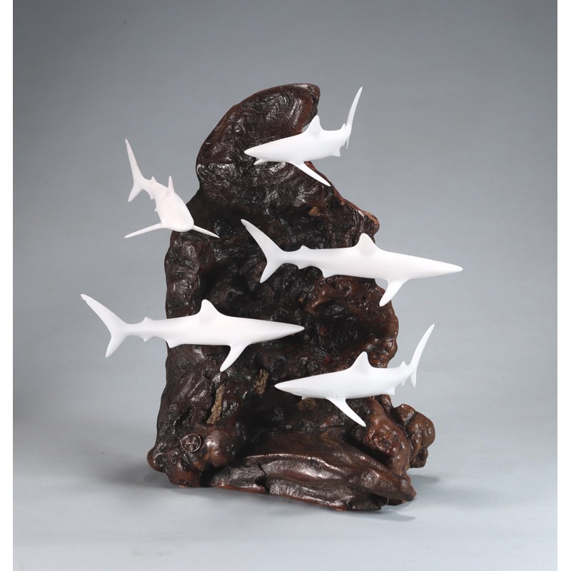 Shark School Sculpture by John Perry 11 in high Pellucida