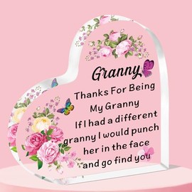 QMVMV Granny Gifts Heart-Shaped Acrylic Plaque Gifts for Granny Best Granny Gifts Thanksgiving Birthday Mother's Day Gift for Granny