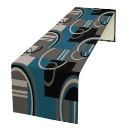 Modern Geometric Table Runner Abstract Teal Black Gray White Minimalist Contemporary Geometry Circle Swirls Dinner Runner for Kitchen Dining Holiday Party Decor 13x60in