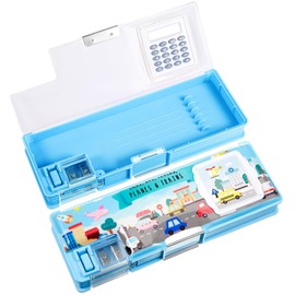 Henoyso Pencil Box for Boys Car Pencil Case with Calculator and Pencil Sharpener Multifunction Pencil Case Cool School Supplies Back to School Gift Birthday Present for Kids Teens
