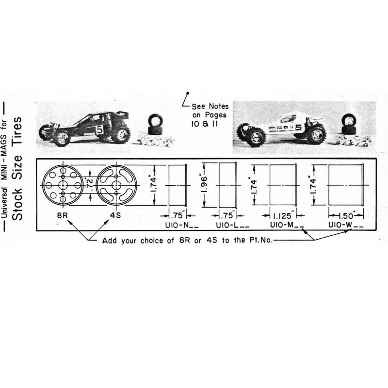 Mini-Mags Vintage Rare Mini-Mag Wheels Universal Stock Tires .75" Wide