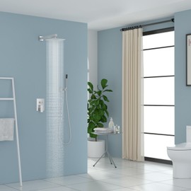 Lordear Rain Shower System 8 Inch Wall Mounted Shower Faucet Set,Stainless Steel Shower Head with Handle Set and Brass Valve Chrome Polished 8" Shower Head Combo Wall Mounted